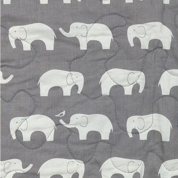 NEW BABY BLANKET Handmade Quilted Cotton 35x42 ~ Reversible Gray Elephant Fabric - Picture 1 of 6